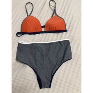 Aerie Orange &‎ Gray High Waisted Bikini Swimsuit Set Size S